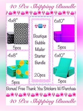 40pcs Set ~Includes 20 Assorted Bubble Poly Mailers & 20 “Thank You” Stickers 🆕